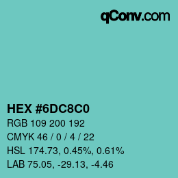 カラーコード: HEX #6DC8C0 | qconv.com
