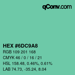 カラーコード: HEX #6DC9A8 | qconv.com