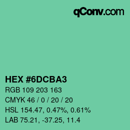颜色代码: HEX #6DCBA3 | qconv.com