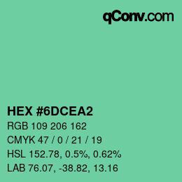 カラーコード: HEX #6DCEA2 | qconv.com