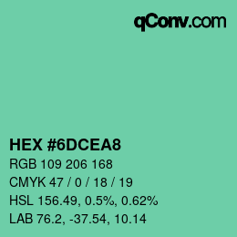 カラーコード: HEX #6DCEA8 | qconv.com