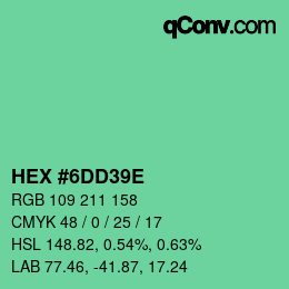 Color code: HEX #6DD39E | qconv.com