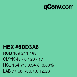 カラーコード: HEX #6DD3A8 | qconv.com