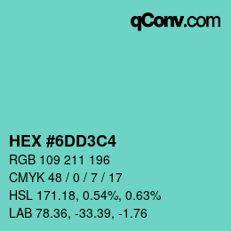 カラーコード: HEX #6DD3C4 | qconv.com