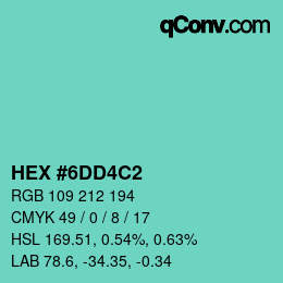 カラーコード: HEX #6DD4C2 | qconv.com