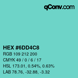 カラーコード: HEX #6DD4C8 | qconv.com