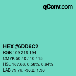 カラーコード: HEX #6DD8C2 | qconv.com