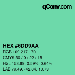 カラーコード: HEX #6DD9AA | qconv.com