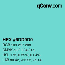 カラーコード: HEX #6DD9D0 | qconv.com