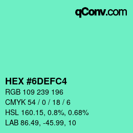 Farbcode: HEX #6DEFC4 | qconv.com
