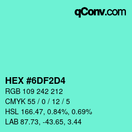 Color code: HEX #6DF2D4 | qconv.com