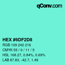 Color code: HEX #6DF2D8 | qconv.com