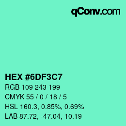 カラーコード: HEX #6DF3C7 | qconv.com