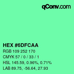 カラーコード: HEX #6DFCAA | qconv.com