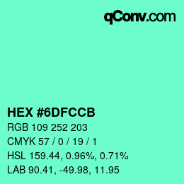 Color code: HEX #6DFCCB | qconv.com