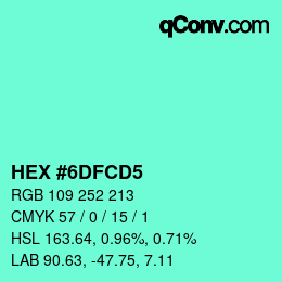 カラーコード: HEX #6DFCD5 | qconv.com