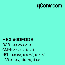 颜色代码: HEX #6DFDDB | qconv.com