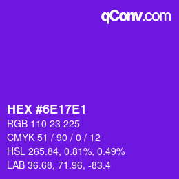 カラーコード: HEX #6E17E1 | qconv.com