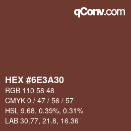 颜色代码: HEX #6E3A30 | qconv.com