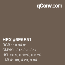 カラーコード: HEX #6E5E51 | qconv.com