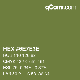 Farbcode: HEX #6E7E3E | qconv.com