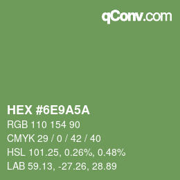 Color code: HEX #6E9A5A | qconv.com