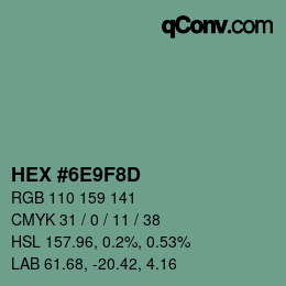 Color code: HEX #6E9F8D | qconv.com