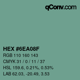 Color code: HEX #6EA08F | qconv.com