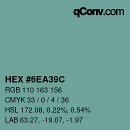 Color code: HEX #6EA39C | qconv.com