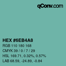 Color code: HEX #6EB4A8 | qconv.com