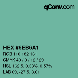 カラーコード: HEX #6EB6A1 | qconv.com