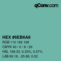 Farbcode: HEX #6EB6A8 | qconv.com