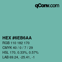 Color code: HEX #6EB6AA | qconv.com