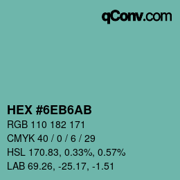 Color code: HEX #6EB6AB | qconv.com