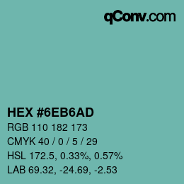 Color code: HEX #6EB6AD | qconv.com
