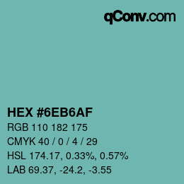カラーコード: HEX #6EB6AF | qconv.com