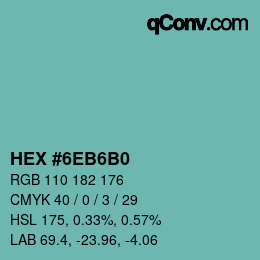 カラーコード: HEX #6EB6B0 | qconv.com