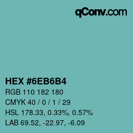 カラーコード: HEX #6EB6B4 | qconv.com