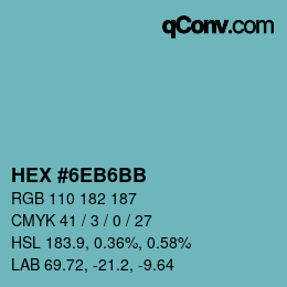 Color code: HEX #6EB6BB | qconv.com