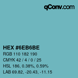 カラーコード: HEX #6EB6BE | qconv.com