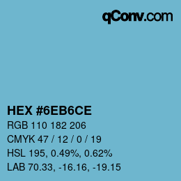 カラーコード: HEX #6EB6CE | qconv.com