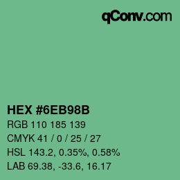 颜色代码: HEX #6EB98B | qconv.com