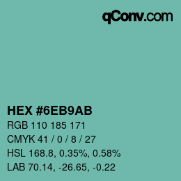 Color code: HEX #6EB9AB | qconv.com