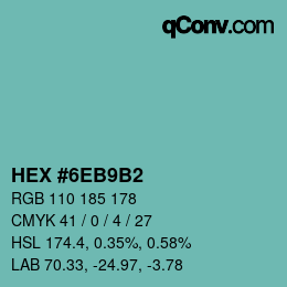 カラーコード: HEX #6EB9B2 | qconv.com