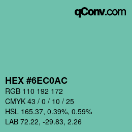Color code: HEX #6EC0AC | qconv.com