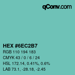 カラーコード: HEX #6EC2B7 | qconv.com