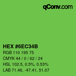 Color code: HEX #6EC34B | qconv.com