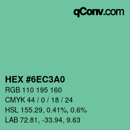 カラーコード: HEX #6EC3A0 | qconv.com