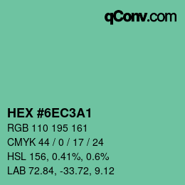 カラーコード: HEX #6EC3A1 | qconv.com