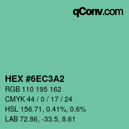 カラーコード: HEX #6EC3A2 | qconv.com